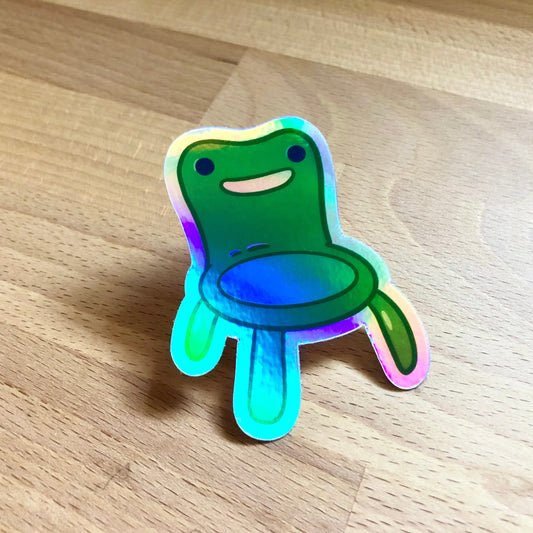 Froggy Chair Holographic Sticker - Waterproof, Scratch Resistant, Kawaii Sticker