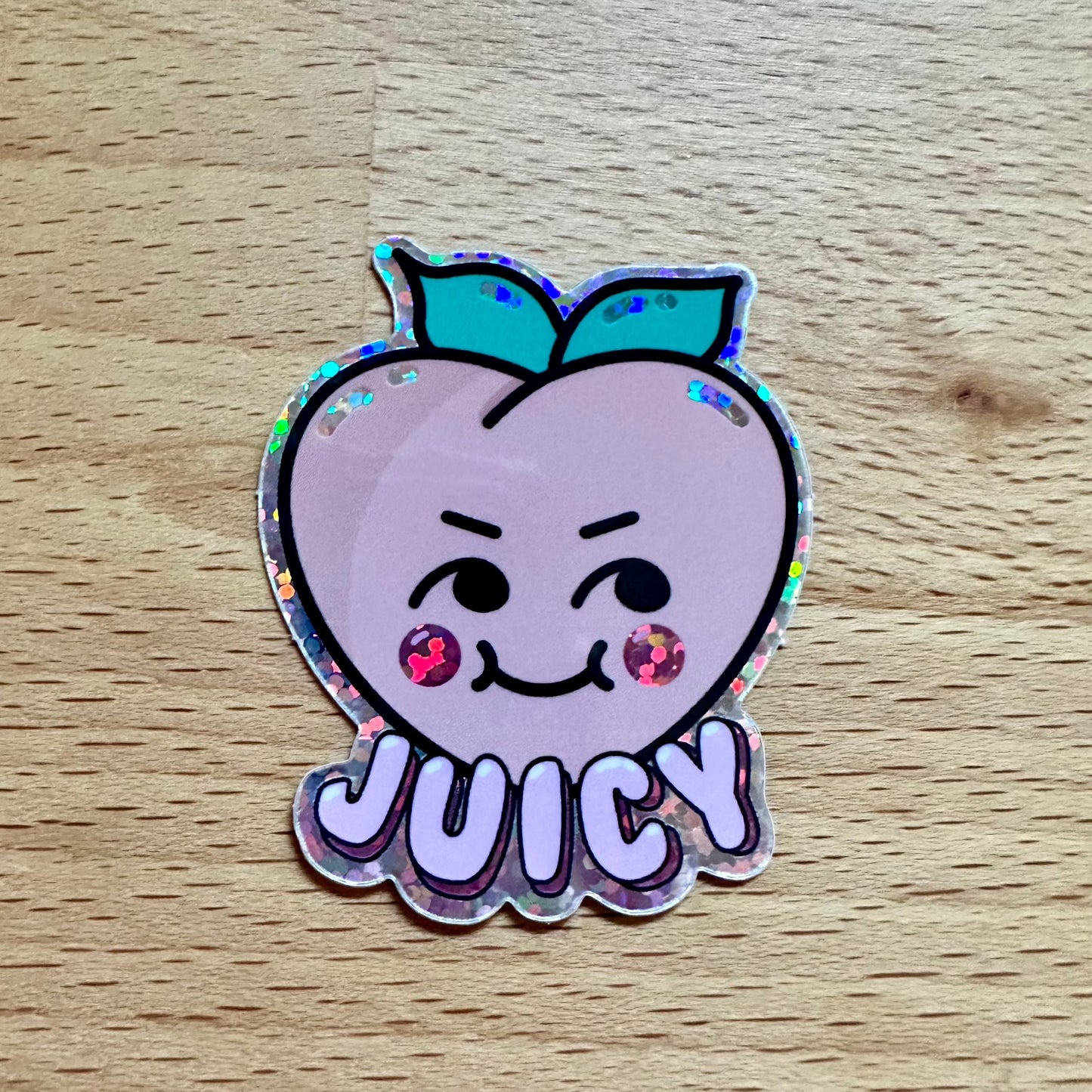 Juicy Peach Glitter Sticker - Waterproof, Kawaii Sticker