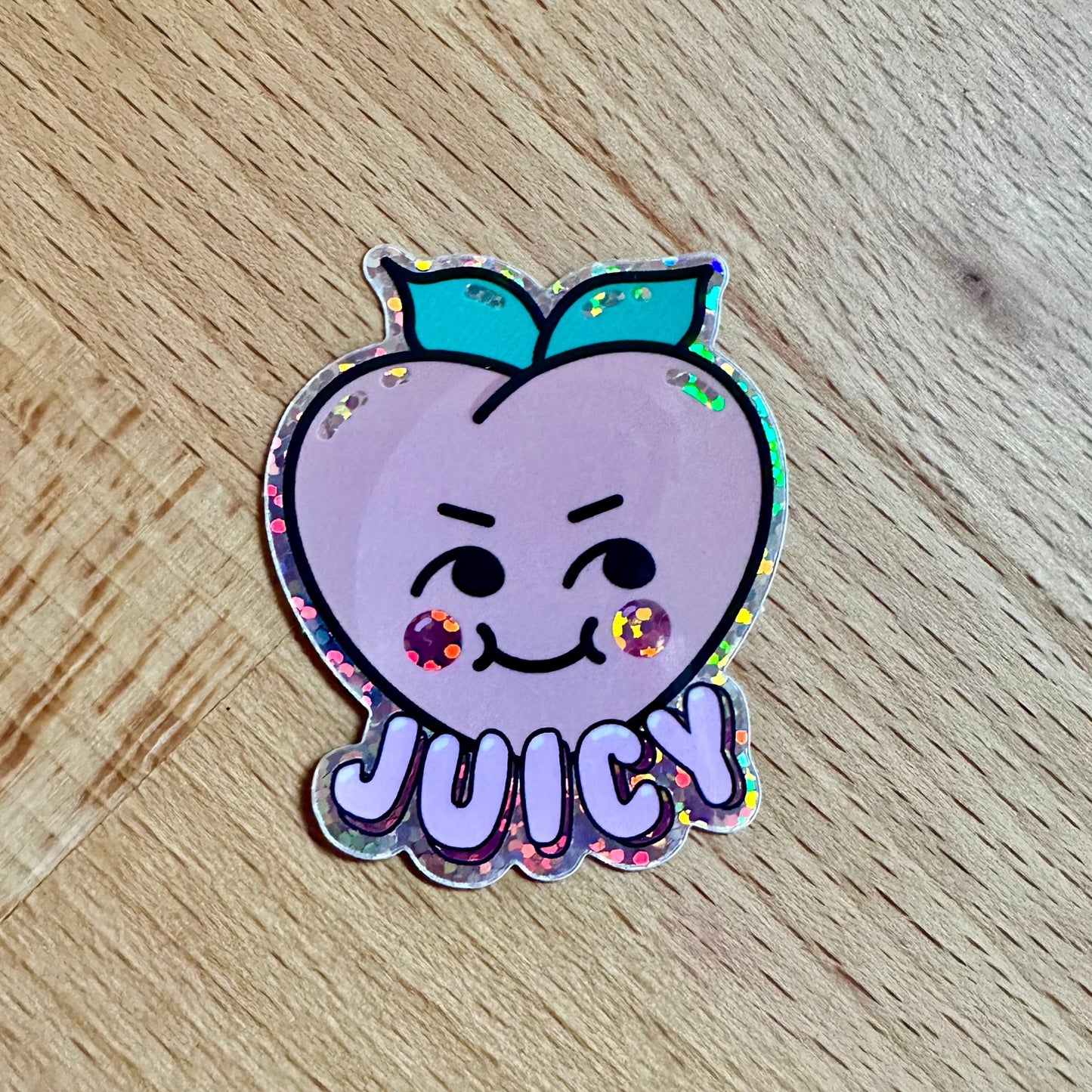 Juicy Peach Glitter Sticker - Waterproof, Kawaii Sticker