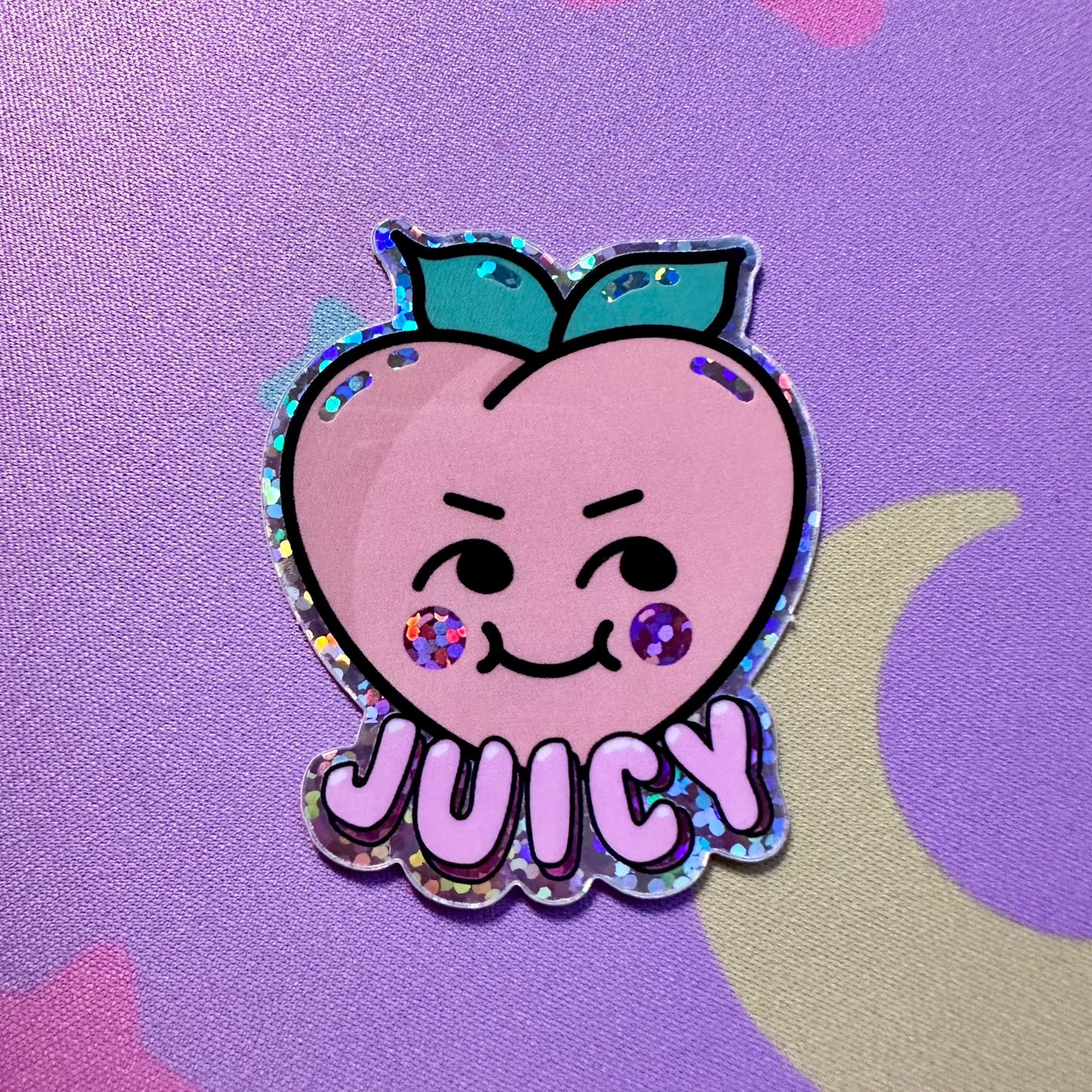 Juicy Peach Glitter Sticker - Waterproof, Kawaii Sticker